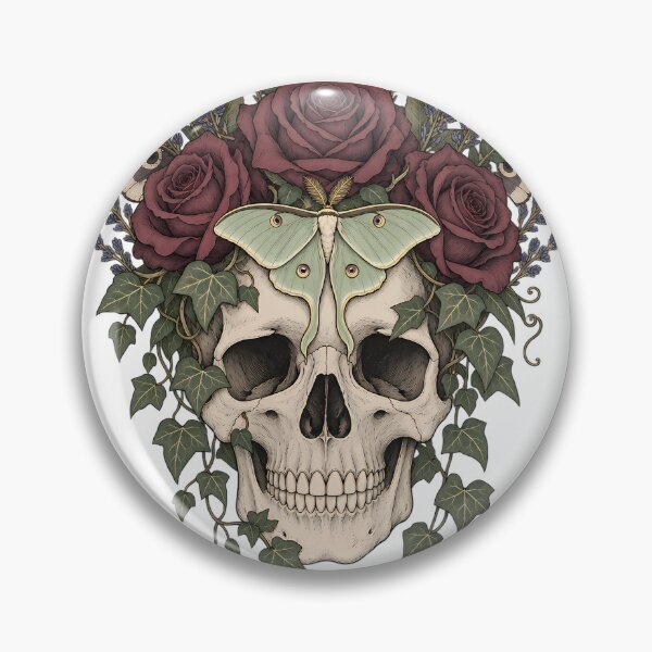 Item preview, Luna Moth Skull with Dark Roses and Ivy designed and sold by bwanaboards.
