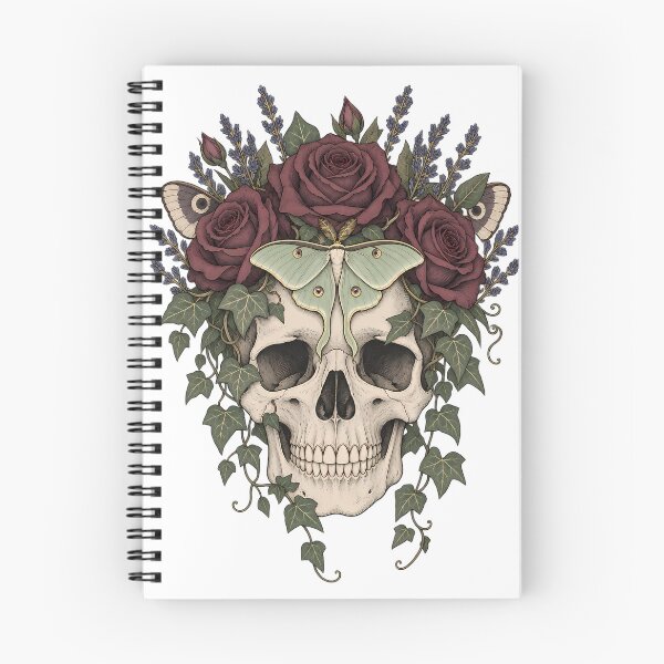 Item preview, Luna Moth Skull with Dark Roses and Ivy designed and sold by bwanaboards.