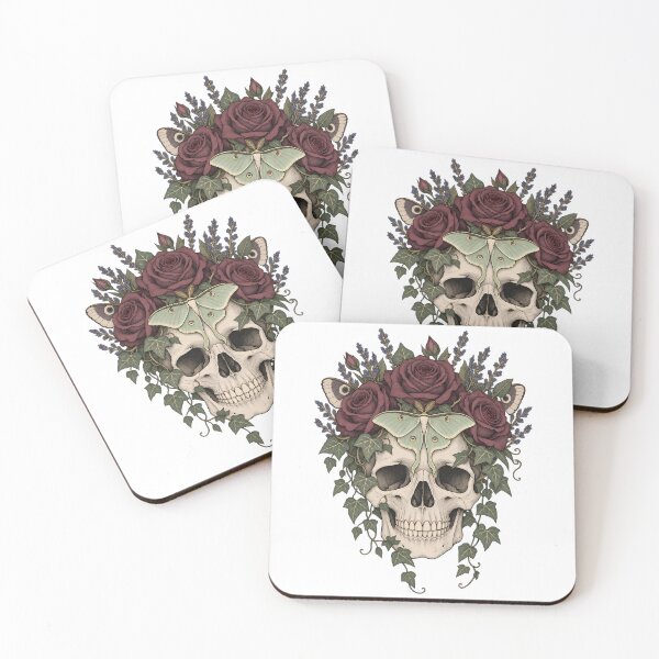 Item preview, Luna Moth Skull with Dark Roses and Ivy designed and sold by bwanaboards.