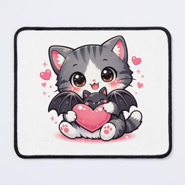 Item preview, Kawaii Chibi Cat Holding Bat with Heart designed and sold by Sommium .
