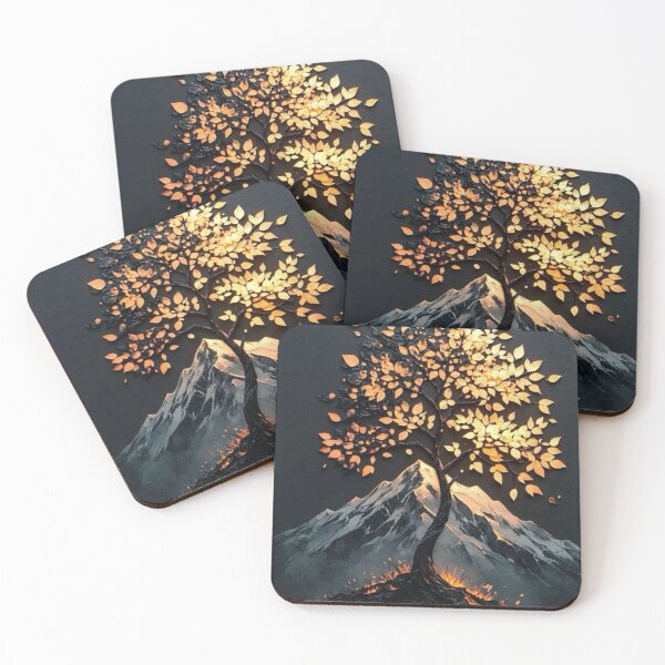 Item preview, Golden Tree of Life on Mountain Peak — Dark Fantasy 3D Paper Cut Wall Art designed and sold by LYAN-STORE.