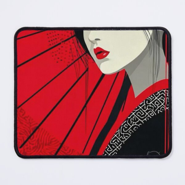 Item preview, Japanese Geisha Portrait in Red and Black — Modern Ukiyo-e Anime Art Print designed and sold by LYAN-STORE.