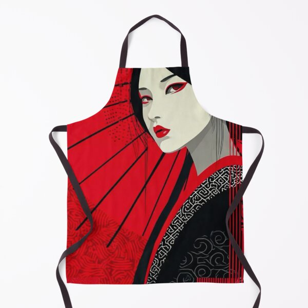 Item preview, Japanese Geisha Portrait in Red and Black — Modern Ukiyo-e Anime Art Print designed and sold by LYAN-STORE.