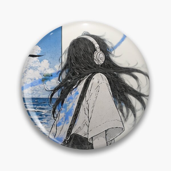Item preview, Anime Girl Seaside Sketch Blue Color Wash designed and sold by Bawwe.