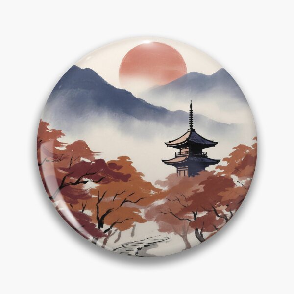 Item preview, Crimson Maple Pagoda Autumn Zen Landscape designed and sold by SnazzifyDigital.