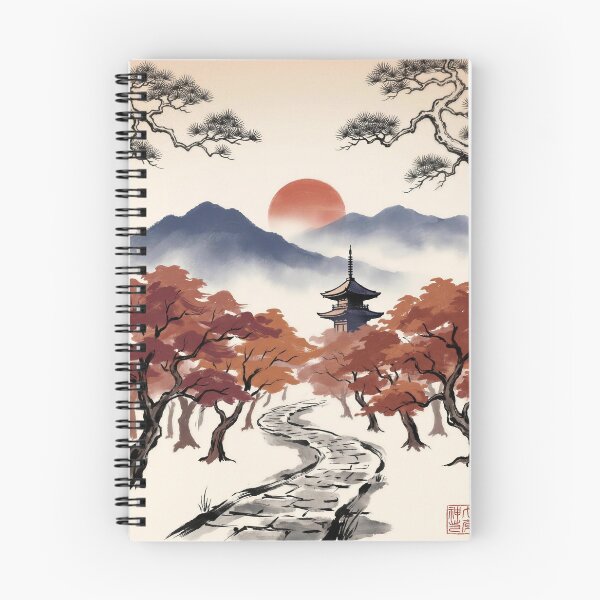 Item preview, Crimson Maple Pagoda Autumn Zen Landscape designed and sold by SnazzifyDigital.