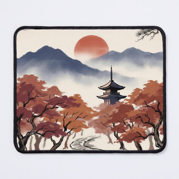 Item preview, Crimson Maple Pagoda Autumn Zen Landscape designed and sold by SnazzifyDigital.