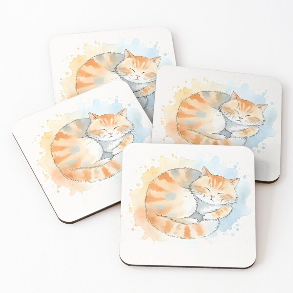 Item preview, Cozy Sleeping Calico Cat Watercolor Splash Cute Kitten Art    designed and sold by VibeShift Studio.