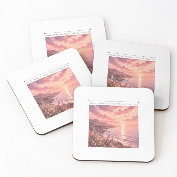 Item preview, Grow Through What You Go Through – Pink Coastal Sunset, Ocean Landscape & Inspirational Aesthetic Quote Art designed and sold by LumiMuse.