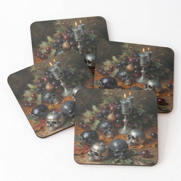 Item preview, Gothic Skull Ornaments Yuletide Still Life Painting designed and sold by DarkHolyQueen.