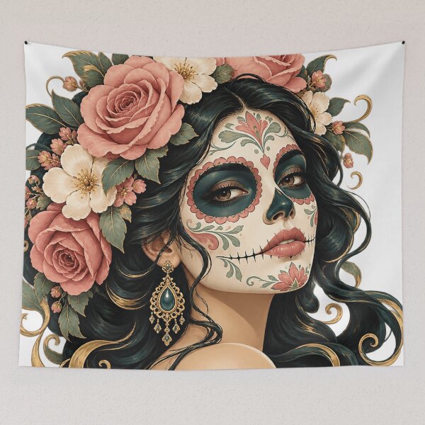 Item preview, Catrina with Roses — A romantic portrait inspired by Día de los Muertos designed and sold by Limmagin.