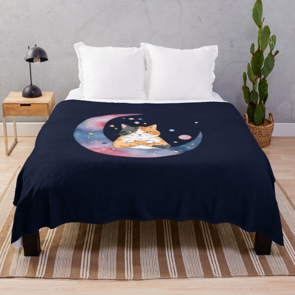 Item preview, Funny Grumpy Calico Cat on Watercolor Galaxy Crescent Moon designed and sold by VibeShift Studio.