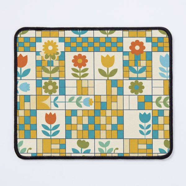 Item preview, Retro 70s Mid-Century Modern Floral Grid Tile Pattern designed and sold by Ederson D'Mind.