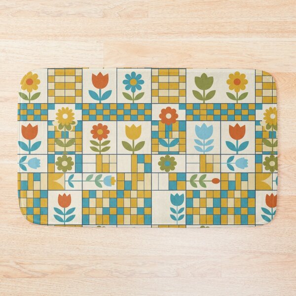 Item preview, Retro 70s Mid-Century Modern Floral Grid Tile Pattern designed and sold by Ederson D'Mind.