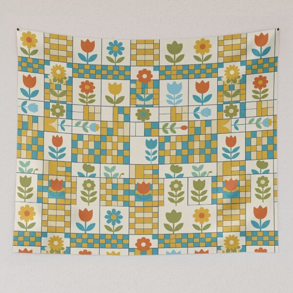 Item preview, Retro 70s Mid-Century Modern Floral Grid Tile Pattern designed and sold by Ederson D'Mind.
