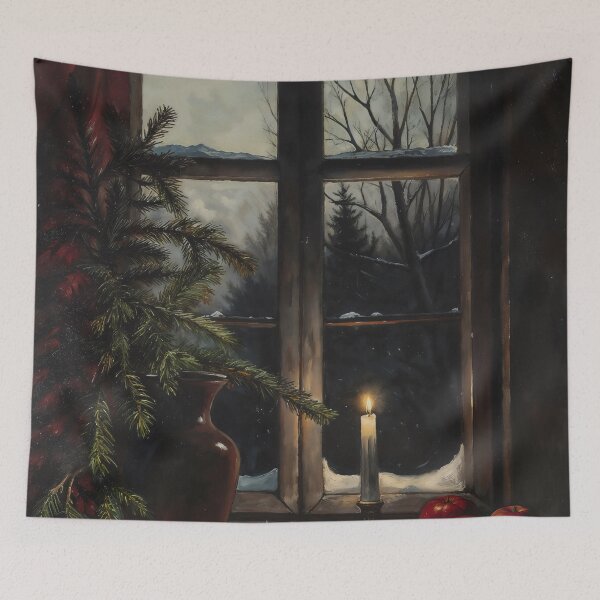 Item preview, Gothic Christmas Eve Snowy Window Candle Painting designed and sold by DarkHolyQueen.