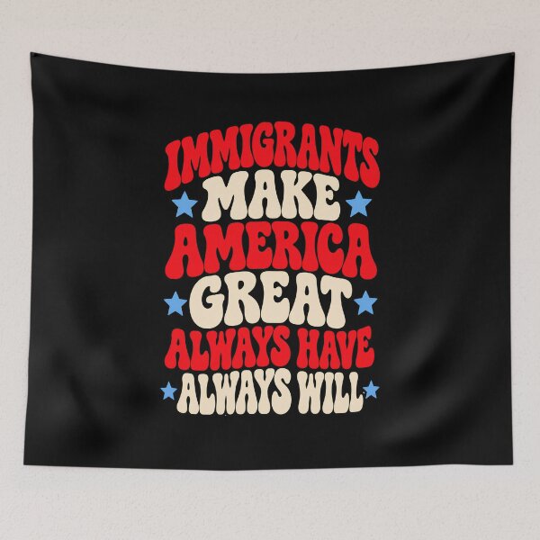 Aperçu de l'œuvre Immigrants Make America Great Retro Groovy Stars Graphic créée et vendue par Whirx.