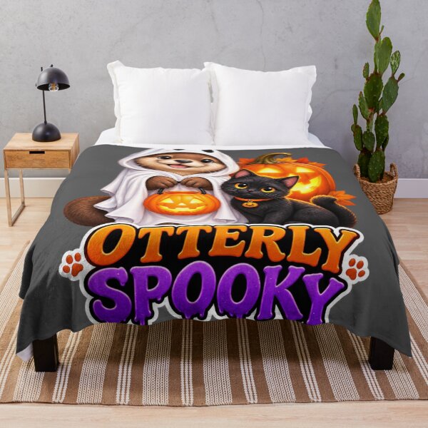 Item preview, FUNNY OTTER MEME COLLECTION — Otterly Spooky Halloween Otter Ghost Costume Black Cat Jack O Lantern designed and sold by MiraLumeStudio.