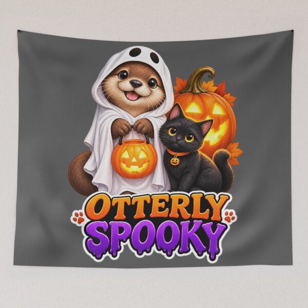 Item preview, FUNNY OTTER MEME COLLECTION — Otterly Spooky Halloween Otter Ghost Costume Black Cat Jack O Lantern designed and sold by MiraLumeStudio.