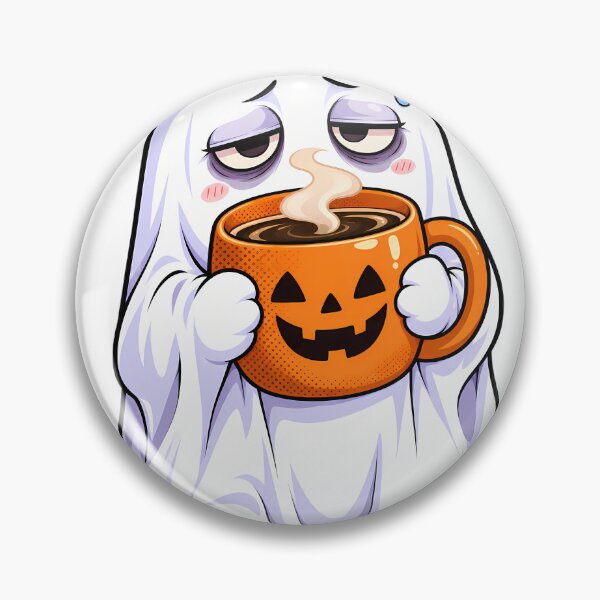 Item preview, Tired Ghost Sipping Coffee From a Pumpkin Mug designed and sold by bwanaboards.