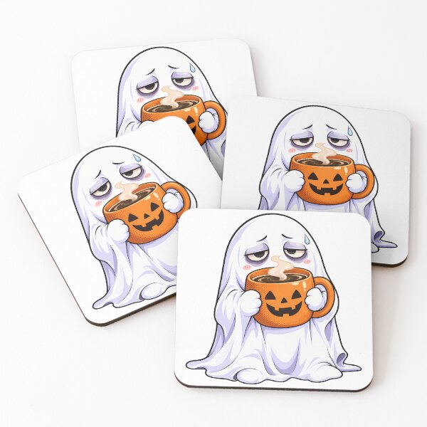Item preview, Tired Ghost Sipping Coffee From a Pumpkin Mug designed and sold by bwanaboards.