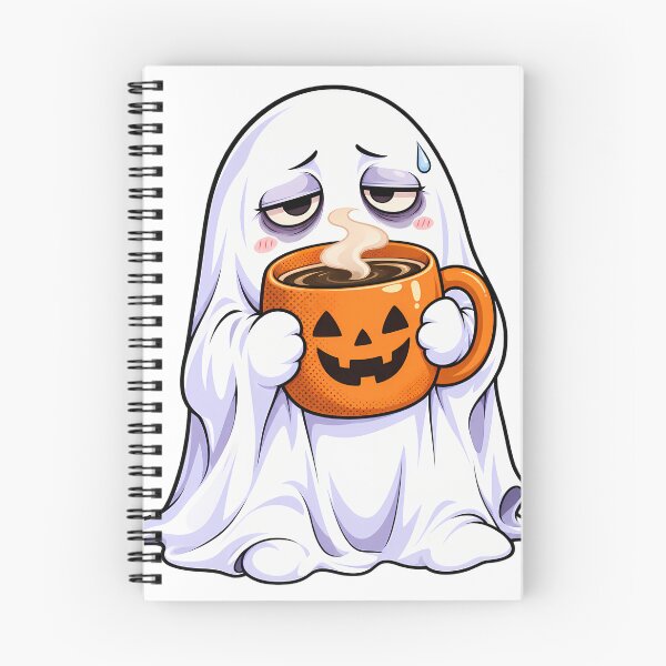 Item preview, Tired Ghost Sipping Coffee From a Pumpkin Mug designed and sold by bwanaboards.