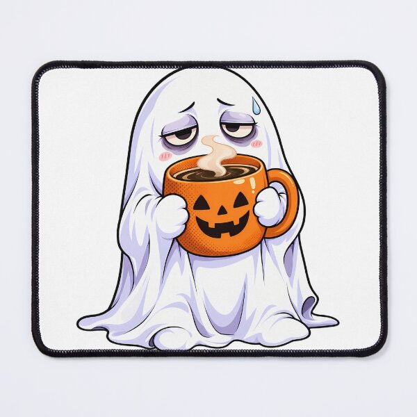 Item preview, Tired Ghost Sipping Coffee From a Pumpkin Mug designed and sold by bwanaboards.