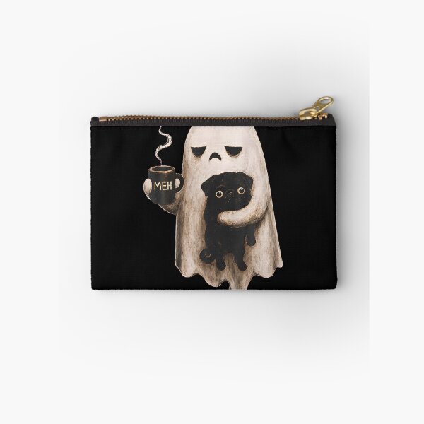 Item preview, Grumpy Ghost Holding Black Pug Dog Meh Coffee Cup Halloween designed and sold by Chromatic-Cubes.