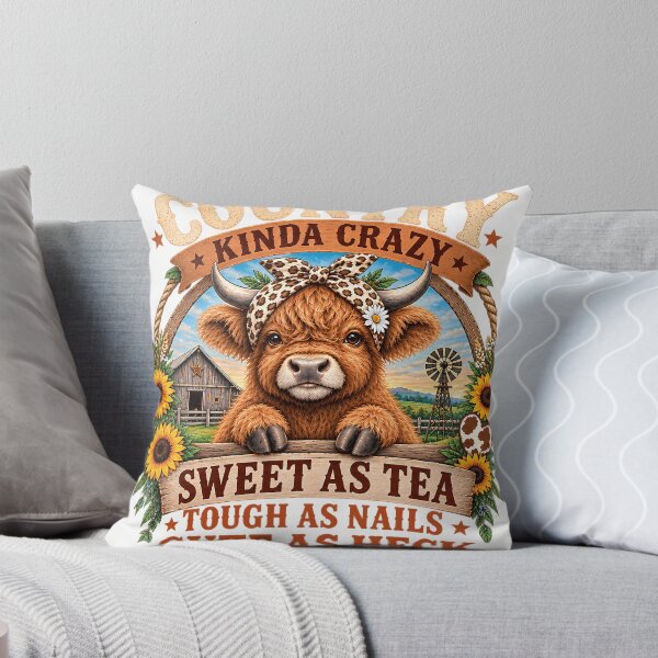 Item preview, Country Kinda Crazy Highland Cow Western Art designed and sold by VGAfanatic.
