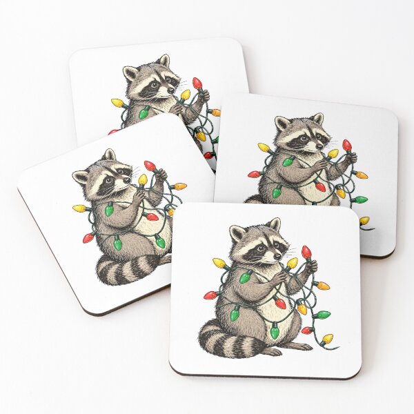 Item preview, Cute Raccoon Tangled In Colorful Christmas Lights designed and sold by Moizento.