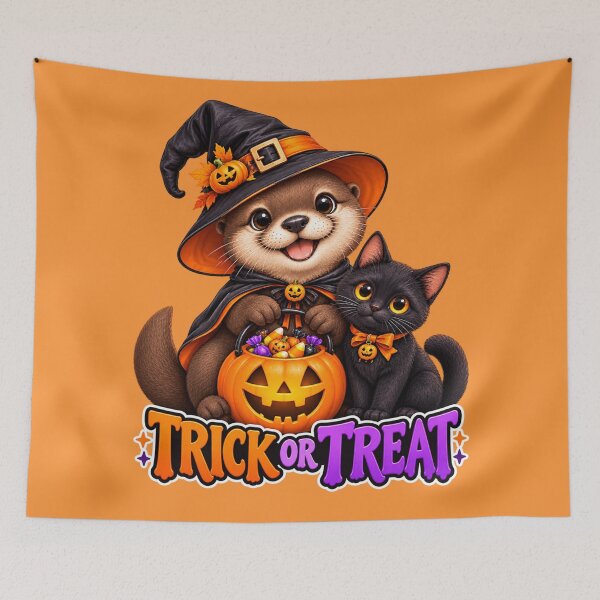 Item preview, FUNNY OTTER MEME COLLECTION — Trick or Treat Halloween Otter Witch Black Cat Pumpkin designed and sold by MiraLumeStudio.