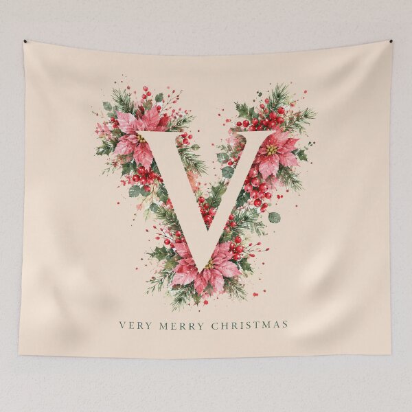 Item preview, Alphabet Botanical Monogram Letter V For Very Merry Christmas designed and sold by Yellowriversss.