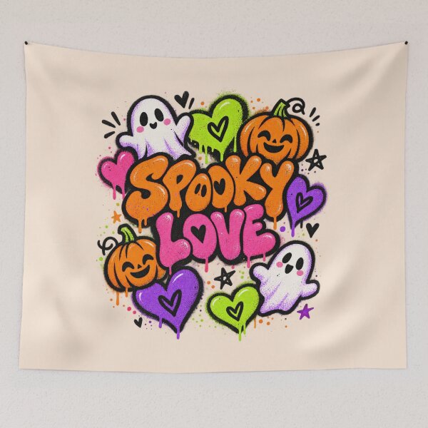 Item preview, Spooky Love Ghost Pumpkin Heart Graffiti Bubble designed and sold by Yellowriversss.