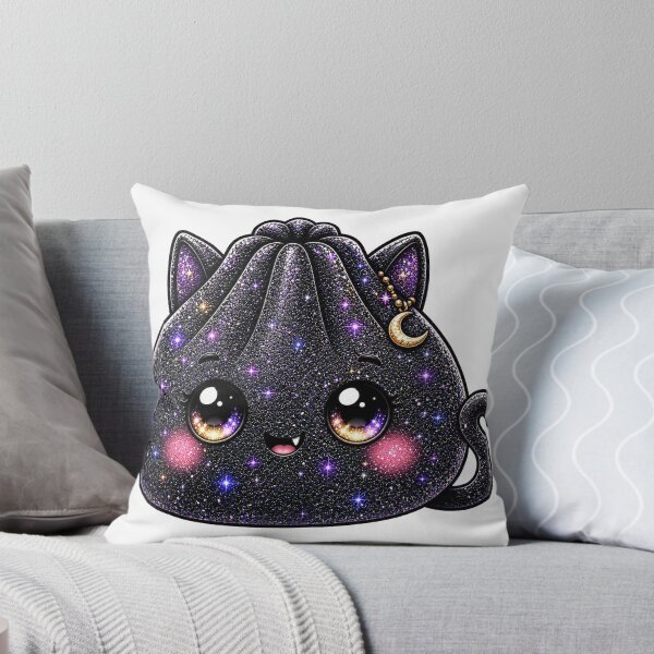 Item preview, Black Galaxy Cat Dumpling Squishy with Moon Kawaii Sparkle designed and sold by Uniquememorable.