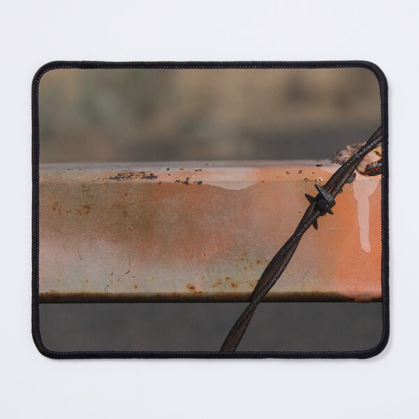 Item preview, Close-up of metal gate rail and rusty barbed wire designed and sold by lisavonbiela.