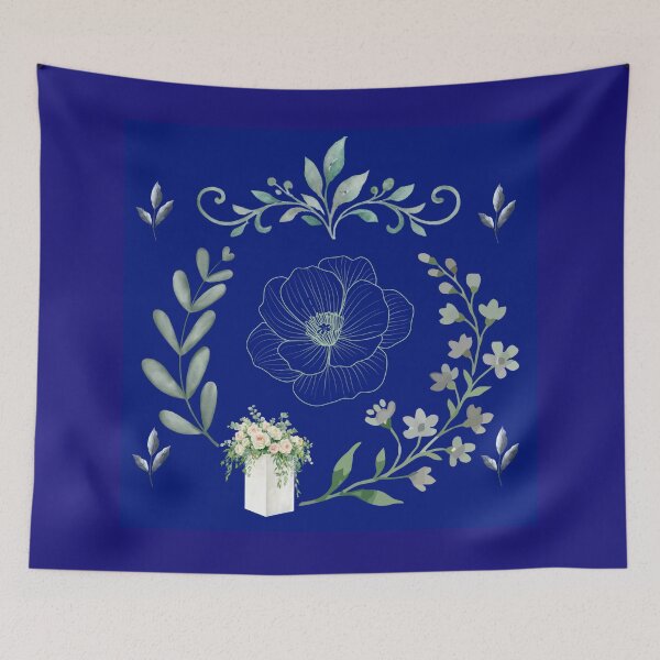 Item preview, Navy Blue Floral Line Art designed and sold by Azurart2.