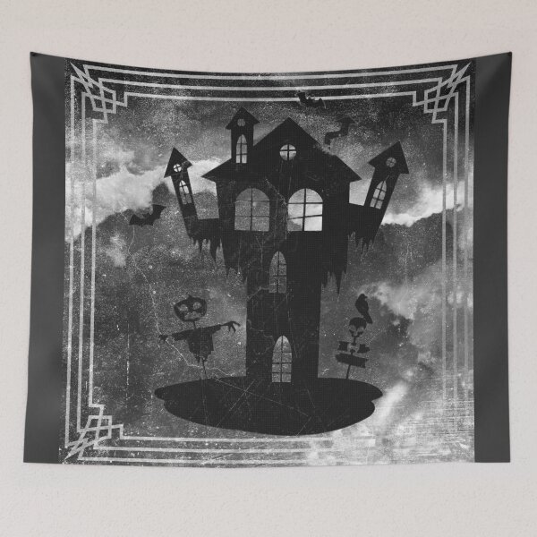 Item preview, Creepy Halloween Haunted House Scarecrow Bats Moonlit designed and sold by Ghoul Enterprises.