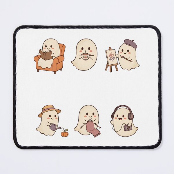 Item preview, Cozy Autumn Ghost Sticker Pack – Reading, Tea, Painting & Knitting designed and sold by abdelski.