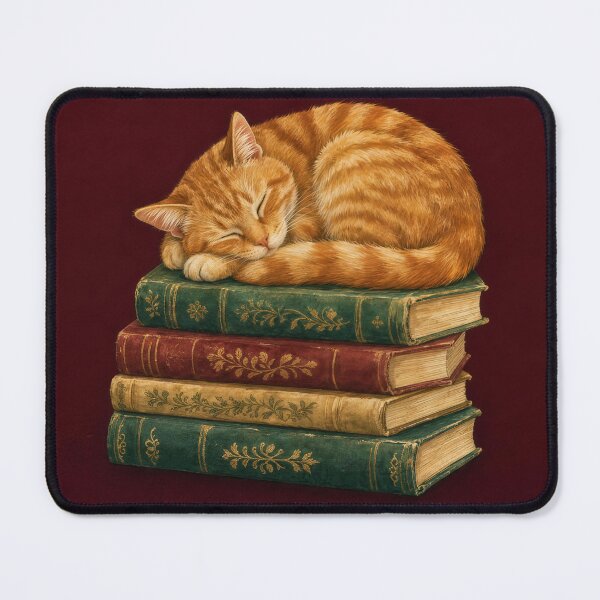 Item preview, Library Cat Cozy Book Lover Illustration | Bookish Wall Art designed and sold by FixationStudio.
