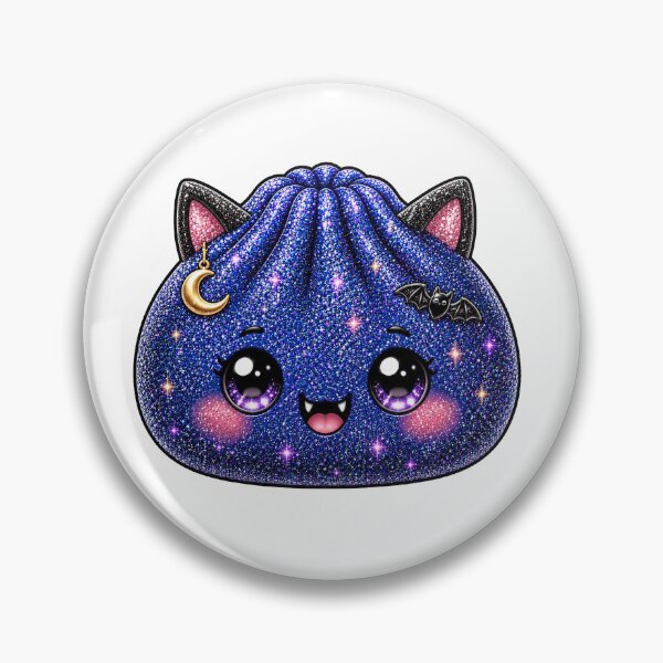 Item preview, Blue Sparkly Vampire Cat Dumpling Squishy with Fangs Bat and Moon designed and sold by Uniquememorable.