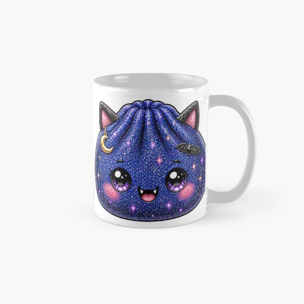 Item preview, Blue Sparkly Vampire Cat Dumpling Squishy with Fangs Bat and Moon designed and sold by Uniquememorable.
