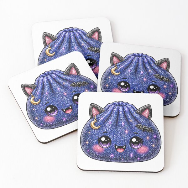Item preview, Blue Sparkly Vampire Cat Dumpling Squishy with Fangs Bat and Moon designed and sold by Uniquememorable.