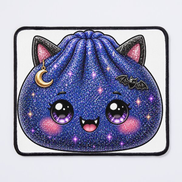 Item preview, Blue Sparkly Vampire Cat Dumpling Squishy with Fangs Bat and Moon designed and sold by Uniquememorable.