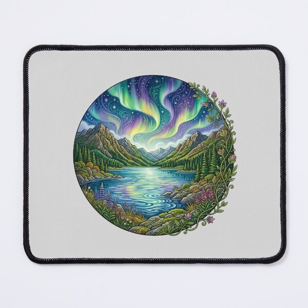 Item preview, Aurora Lake Mountain Landscape Illustration designed and sold by hattie's.