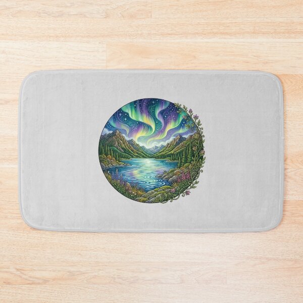 Item preview, Aurora Lake Mountain Landscape Illustration designed and sold by hattie's.
