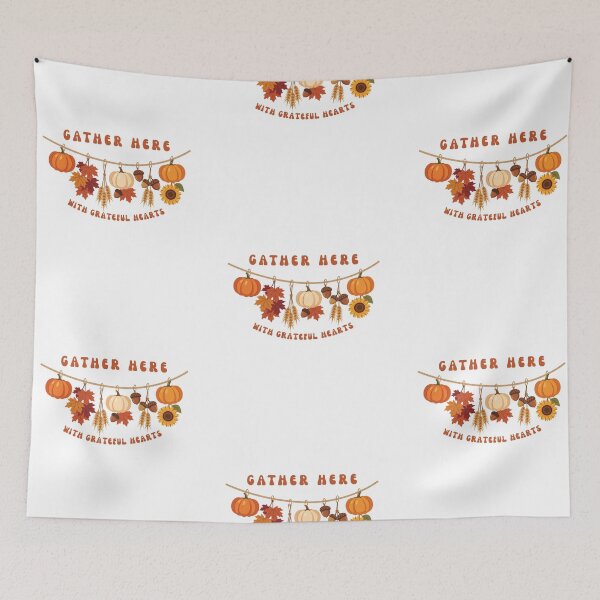 Item preview, Gather Here With Grateful Hearts Autumn Pumpkin Garland Thanksgiving Sticker Art designed and sold by wildsilencee.