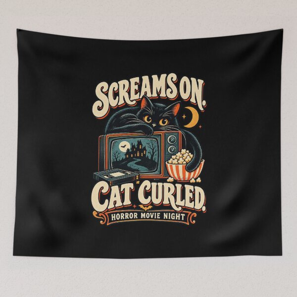 Item preview, Screams On Cat Curled - Black Cat Horror Movie Night designed and sold by MOTIFOLK.