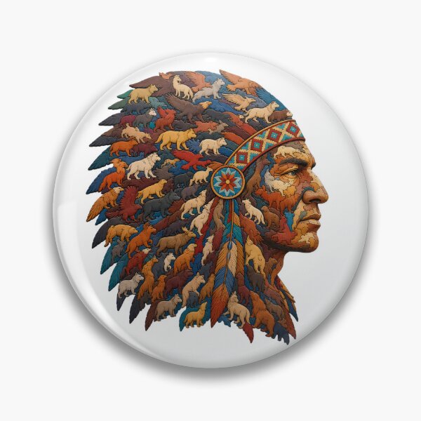 Item preview, Native Chief Silhouette Wood Mosaic Art designed and sold by VisualVerseLab.