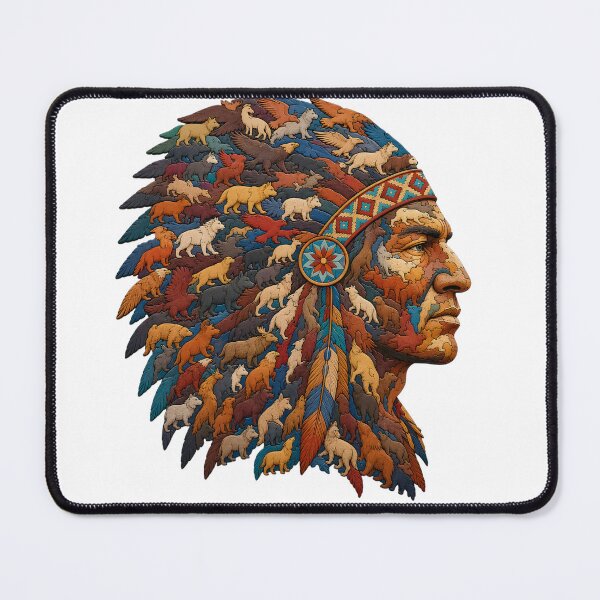 Item preview, Native Chief Silhouette Wood Mosaic Art designed and sold by VisualVerseLab.