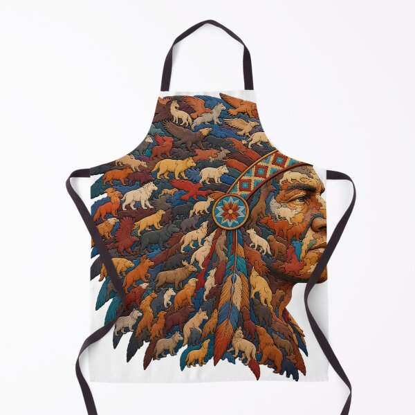 Item preview, Native Chief Silhouette Wood Mosaic Art designed and sold by VisualVerseLab.